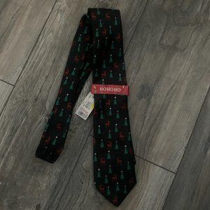 NWT HOHOHO CHRISTMAS BLACK W/TREES & REINDEER TIE